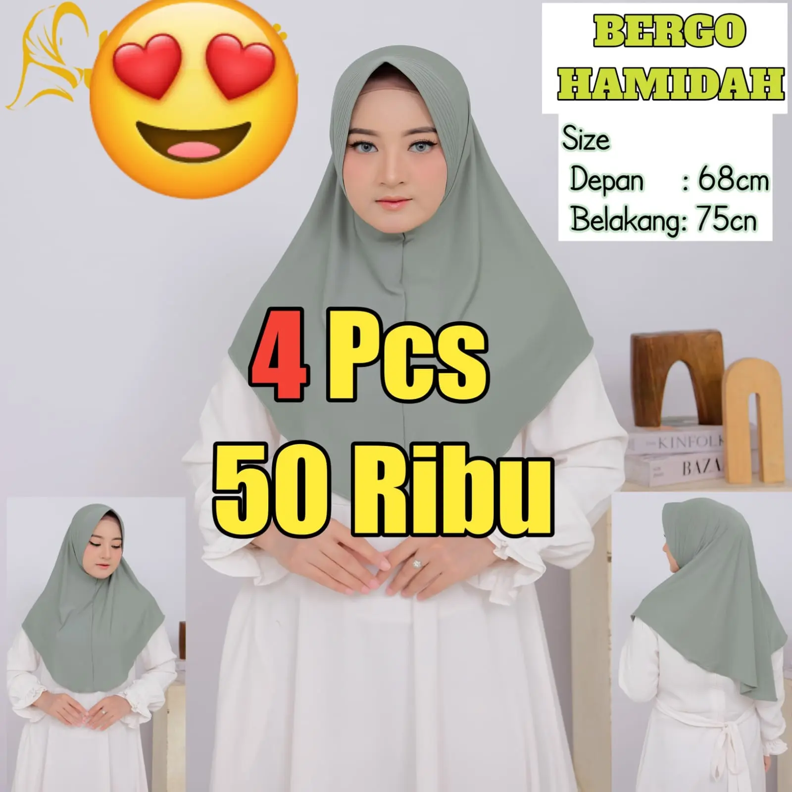 HIJAB INSTAN BERGO HAMIDAH 50 RIBU DAPAT 4 PCS BAHAN JERSEY PREMIUM