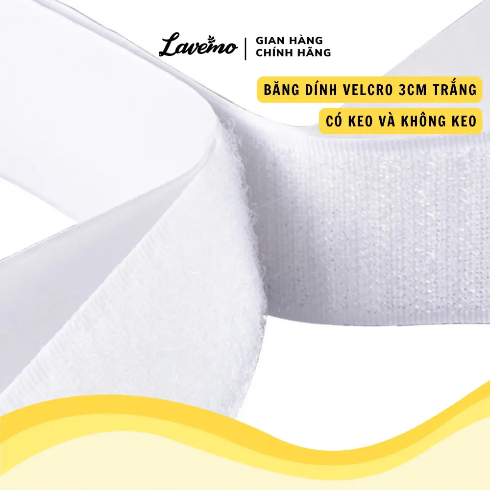Băng Dính Gai Velcro Dán Xé LAVEMO Có Keo Không Keo Nhám Bông Bán Theo Mét Dài Loại 3cm Màu Trắng BD