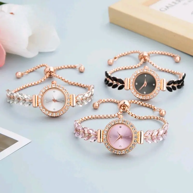 Free Box || Jam Tangan Wanita Tali Serut Motif Daun Analog Korea Style