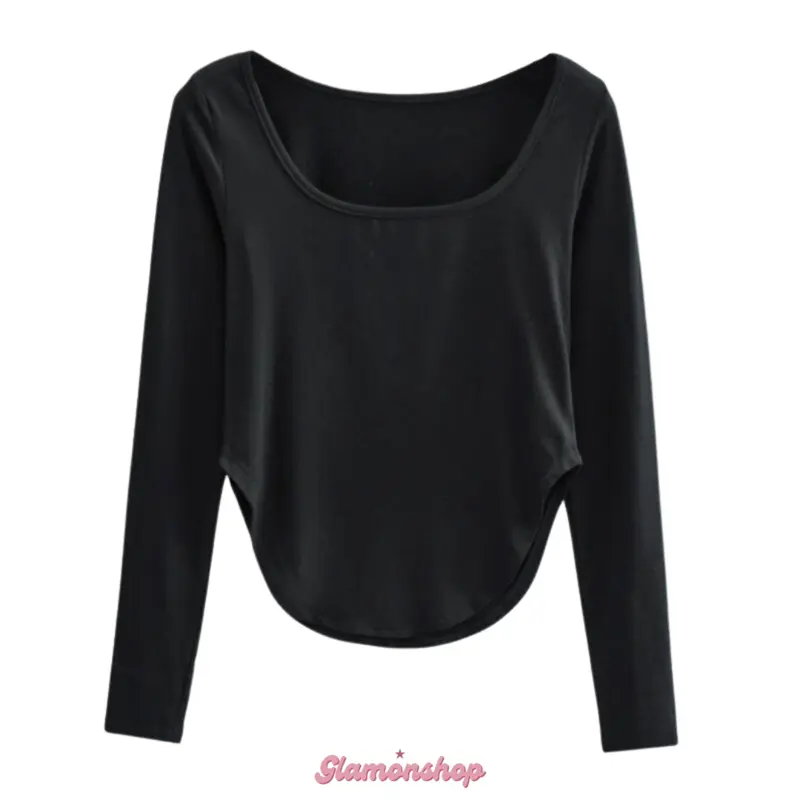 Glamonshop BJ256 Baju Wanita Fasion Lengan Panjang Kaos Polos Korea Spandek Long Sleeve Atasan Lembut Oversize Spandex Hitam Oblong Basic Manset Tangan Dalaman 0