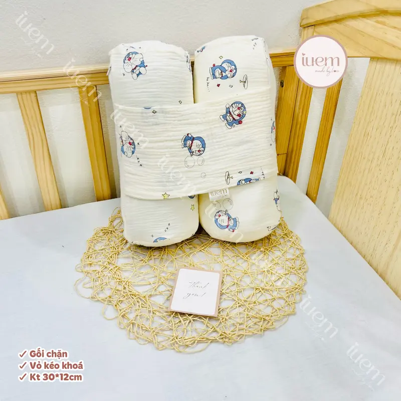 iuem gối chặn sơ sinh vải xô Muslin mềm thoáng, lõi bông chắc chắn, giúp bé sơ sinh không bị giật mình, 0