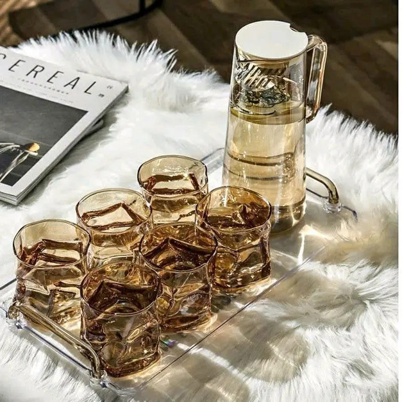 Bộ Bình Cốc lượn sóng phong cách bắc âu sang chảnh,mẫu mới nhất  .Bộ bình cốc kèm khay meka có chữ 6