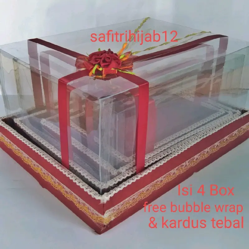 Box Hantaran Seserahan Pernikahan Dengan Tutup Mika Isi 4 Kotak Kain 0