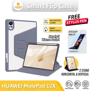 Case For Huawei MatePad 12 X 12X 2026 2024 WiFi PaperMatte Flipcase Acrylic Stand Rotating 360 Cover Slot Pen Kesing Putar Akrilik Clear Transparent Bonus Stylus Sticker Aesthetic Casing Softcase