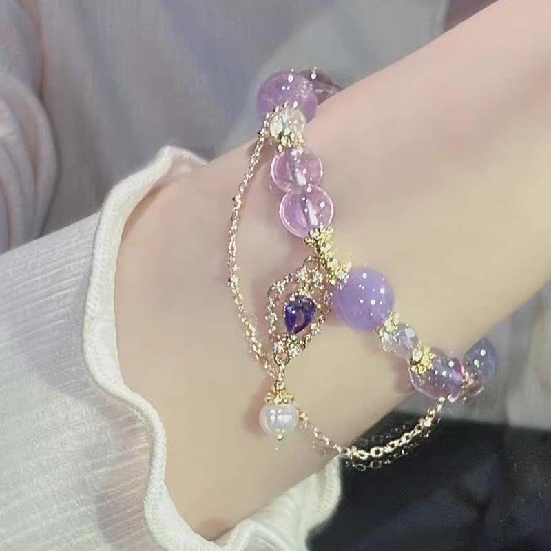 Product Introduction of New purple crystal bracelet color collision light luxury niche delicate feeling fairy hand chain best friend gift wisteria flower hand chain 0