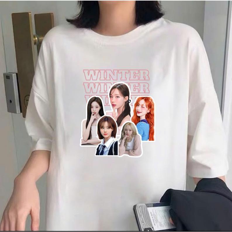 Áo thun in hình idol kpop WINTER AESPA xu hướng, áo thun in hình theo sở thích dành cho cả nam và nữ, các fan đu idol, concert, chất cotton thoáng mát, thấm hút Cổ Tròn Unisex Menswear áo  aespa 3