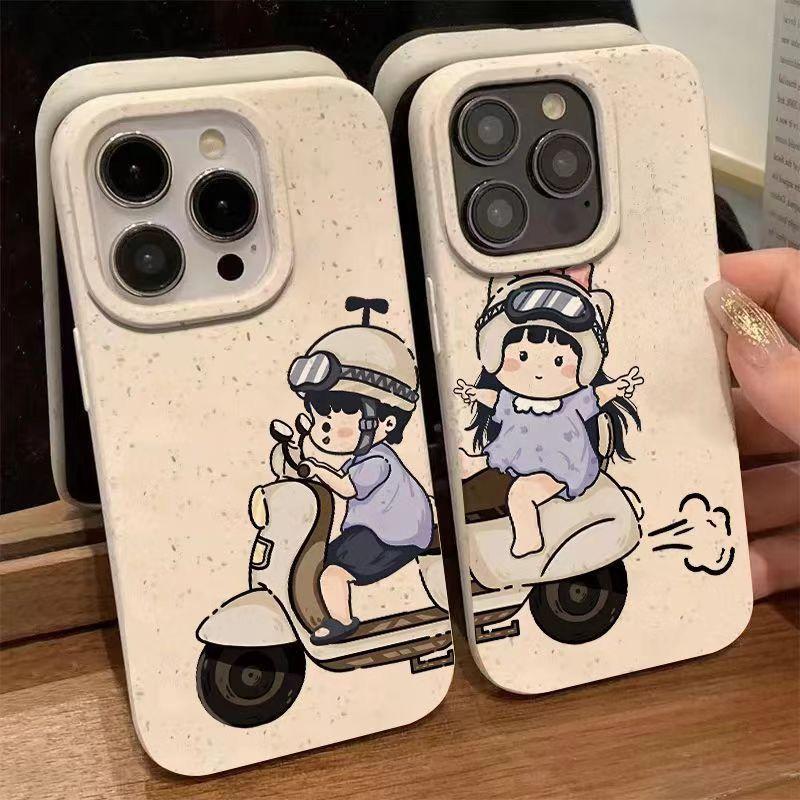 Ốp Điện Thoại, Cặp Đôi Biker, Dành Cho iPhone 14 / 13 / 15, Trong Suốt, Thiết Kế Hoạt Hình, Tương Thích Với iPhone 11 / 12 / 14 / 15 Và 16Promax