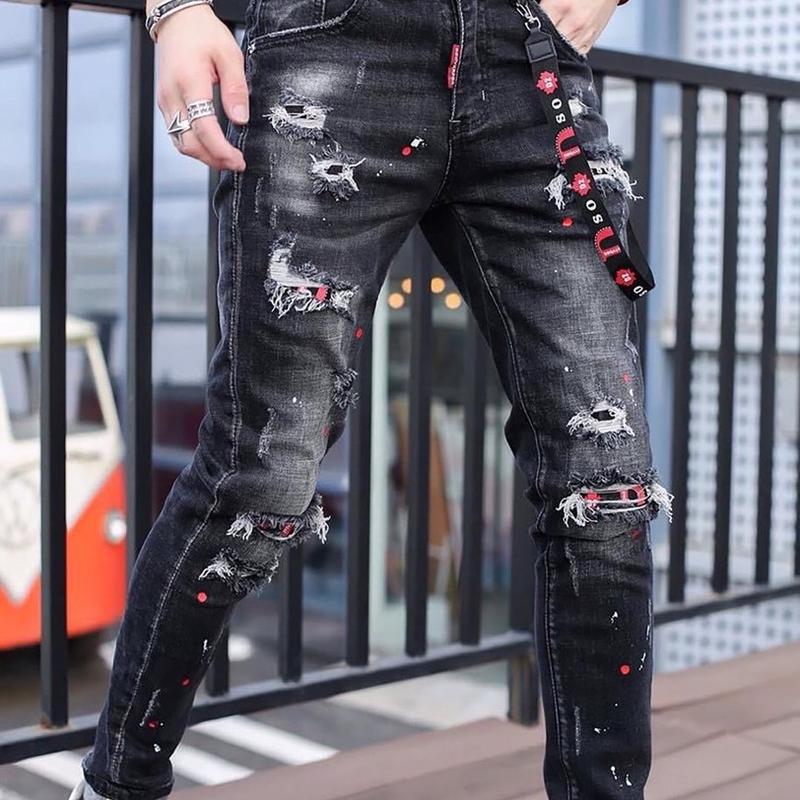 Quần Jean Nam kiểu rách 2 bên vẩy sơn , chất denim co dãn nhẹ phong cách thời trang ( Không kèm phụ kiện)  MS34 Menswear