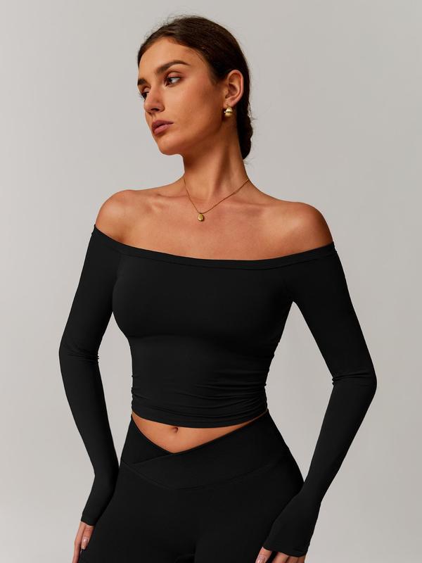 Women's Solid Color Sports Tee, Tight Fit Casual Active Long Sleeve Top for Yoga Gym Workout, Ladies Active Exercise Sportswear Fitness for All Seasons 7