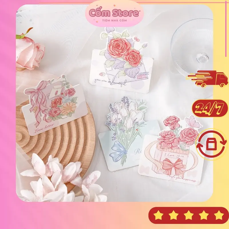 Thiệp chúc mừng in hoa 3D - Thiệp chúc mừng ngày lễ 14/2 8/3 20/10 - Thiệp viết tay mini thiep sinh nhat thiệp  20 hộp  quà 0