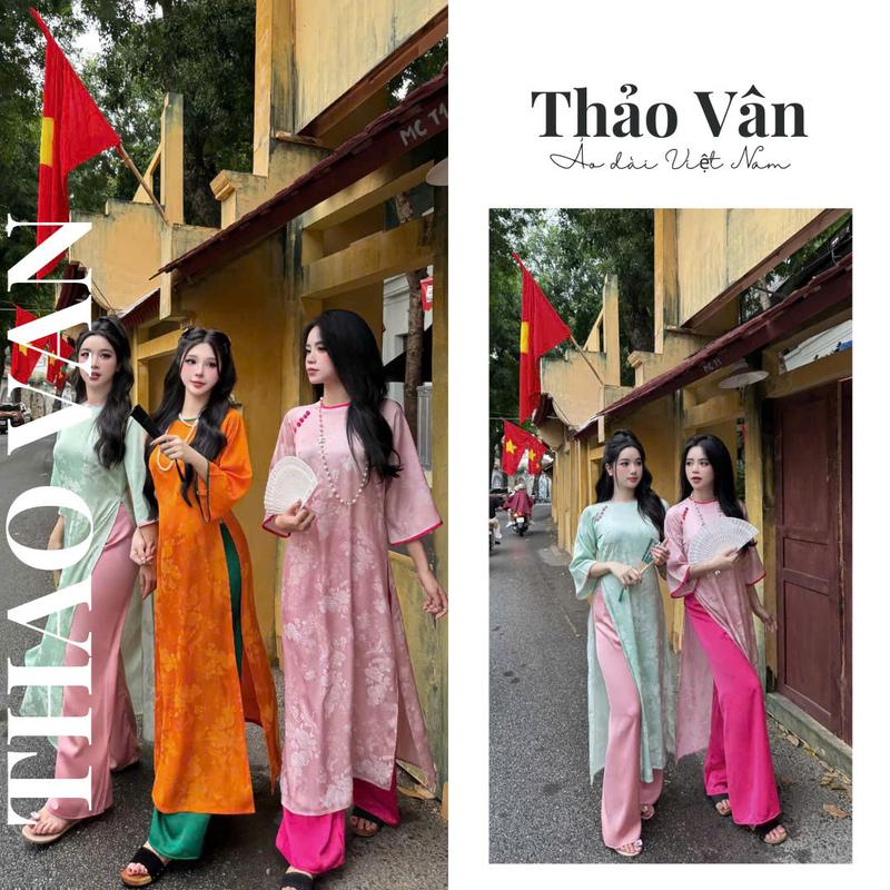 (SẴN HÀNG)Áo Dài Cách Tân Hồng Đào Cổ Tròn Viền, Đính Cúc Cách Điệu Họa Tiết Gấm Hoa Thích Hợp Đi Lễ , Đi Chơi, Đi Tiệc Hot trend 2024 - Áo Dài Thảo Vân