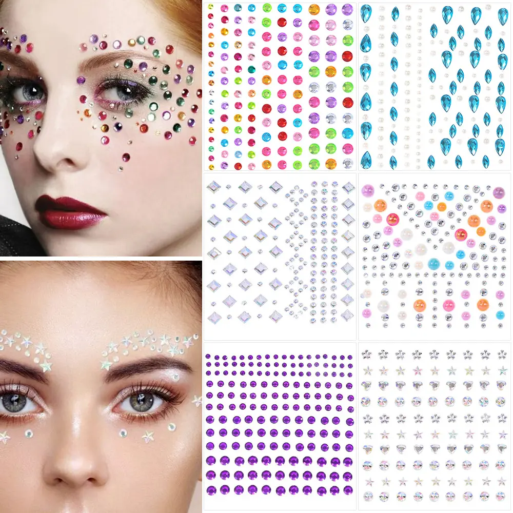 Diamond Face Stickers Nail Art Diamond Face Performance Party Makeup Ball Decorations No Glue Decorative Face Stickers