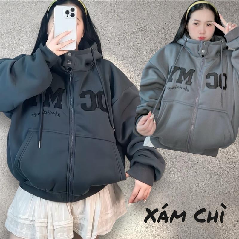 Áo Khoác Nỉ Form Rộng 4 Túi Dáng Boxy Thêu OCMY Nút Bấm Cổ 6 Màu / Dày Dặn Freesize Nam Nữ 40-70kg