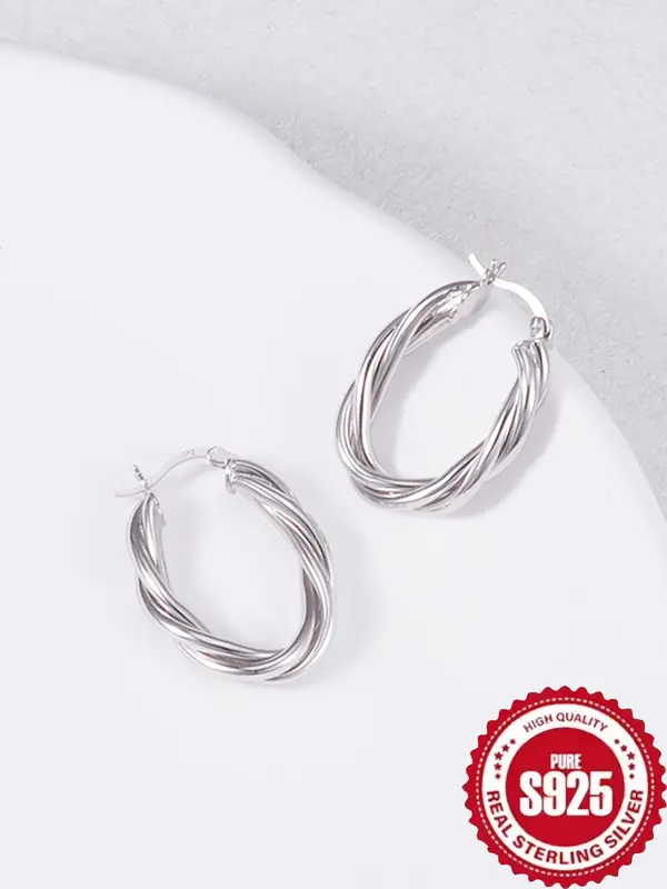 925 Sterling Silver Hoop Earrings, Fashionable Earrings for Women & Girls, Trendy All-match & Exquisite Jewelry for Birthday Gift 4