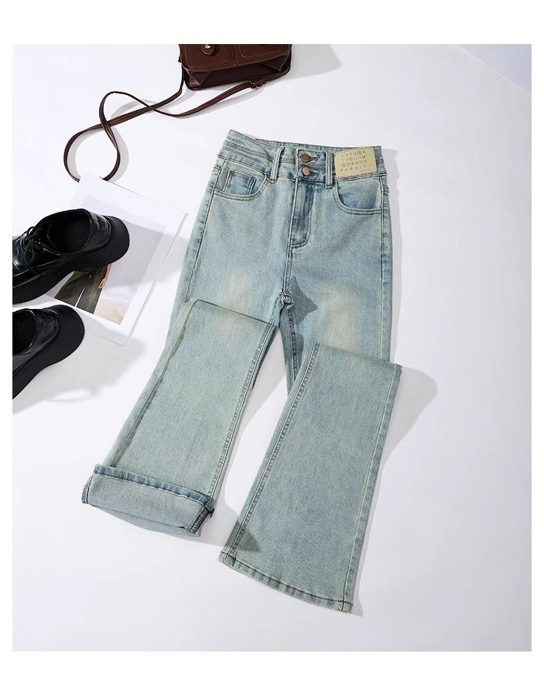 Product Introduction of Light-Colored Stretch Skinny Jeans for Women 2025 Spring Trend Niche New Style Small High Waist Slim Bell-Bottom Pants 17