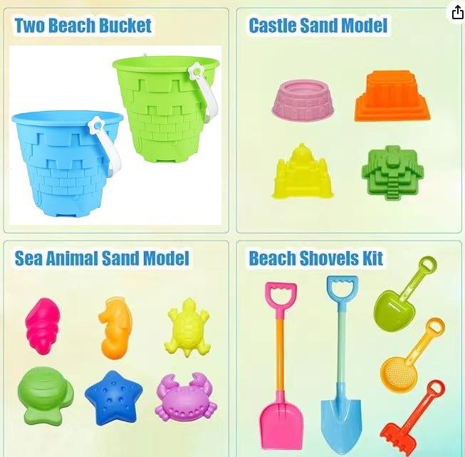 Product Introduction of Children's beach toy set, playing with water and sand, large sand shovel, thick bucket, digging sand, Amazon cross-border new model 6