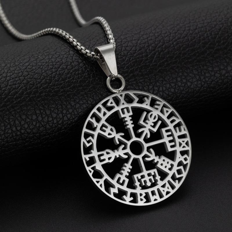 Product Introduction of Vòng Cổ Rune Viking, Dành Cho Nam Giới, Thép Không Gỉ, Thời Trang, Màu Bạc, Mặt Dây Chuyền Tròn May Mắn, Quà Tặng Trang Sức 1