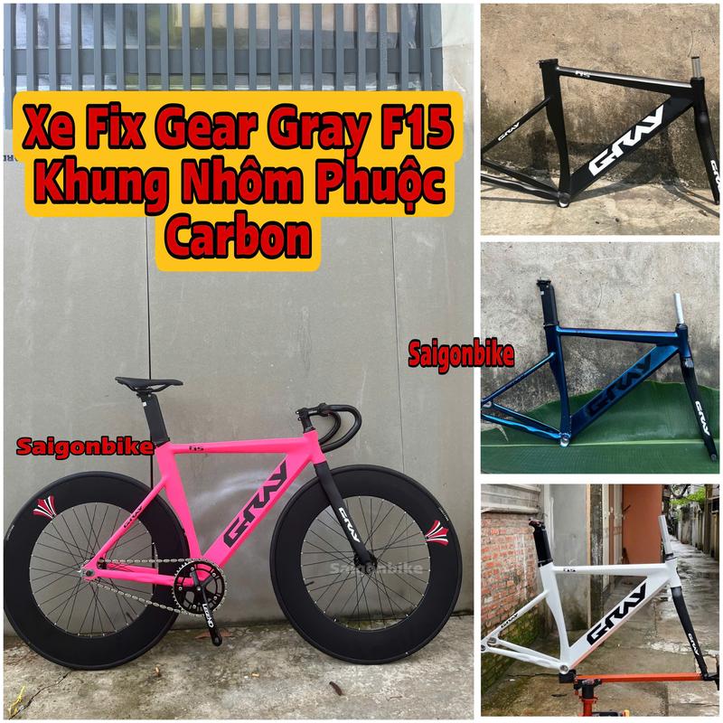 Xe Đạp Thể Thao Fix Gear Gray F15 Khung Nhôm Phuộc Carbon Kèm Dây Strap Đồ Lắp Sports