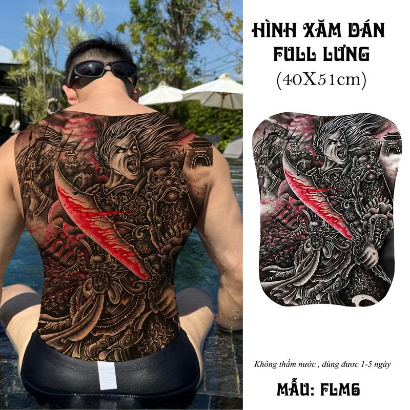 Hình Xăm Dán Full Lưng Atula Vương, Có Màu, Chống Nước, Bền 1-5 Ngày, Unisex