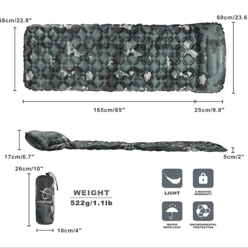 Product Introduction of Inflatable Sleeping Mat with Pillow, Light Weight Inflatable Camping Bed with Storage Bag, Moisture-proof Cushion, Fast Filling Beach Mat with Pillow, Camping & Hiking Equipment 1