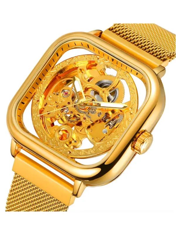 Men's Business Fashion Skeleton Mechanical Watch, Fashion Watch for Party, Daily Clothing Decor, Trendy All-match & Exquisite Watch for Birthday Gift with Box 2