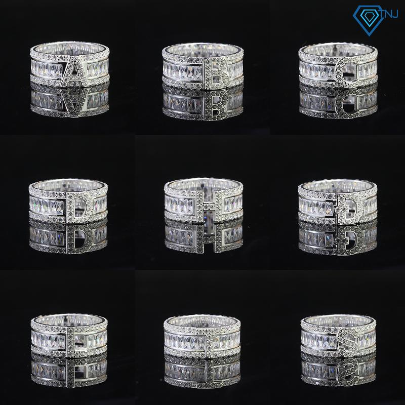 Nhẫn bạc nam chữ cái theo tên bản vừa đính đá sang trọng NNA0576