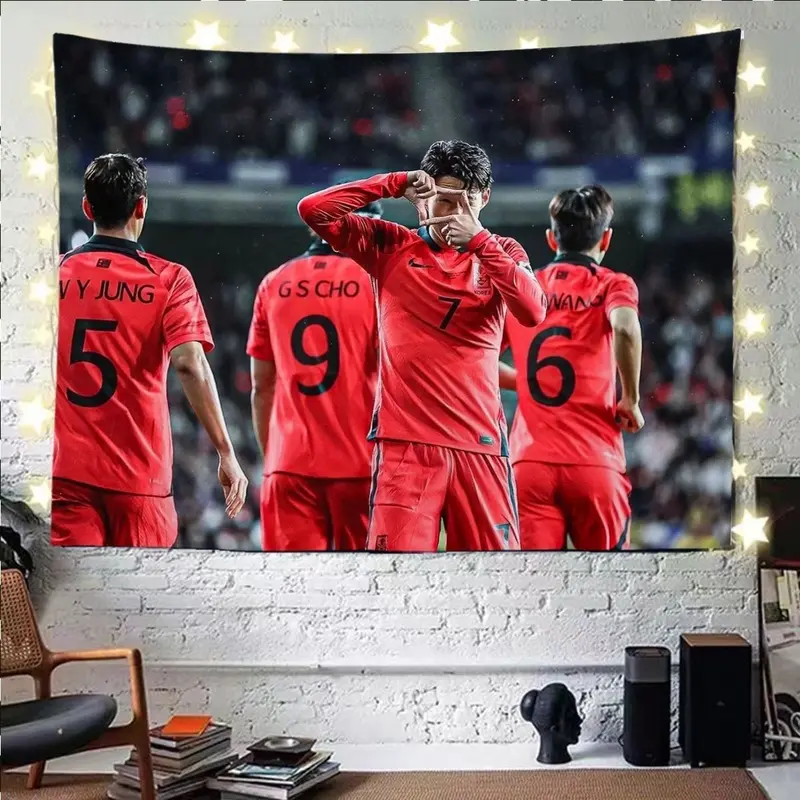 Vải nền Sun Xingmin, Premier League Tottenham Bóng đá Ngôi sao Sun Xingmin, Vải treo, Thích hợp cho trang trí ký túc xá và đầu giường, Tấm thảm 2