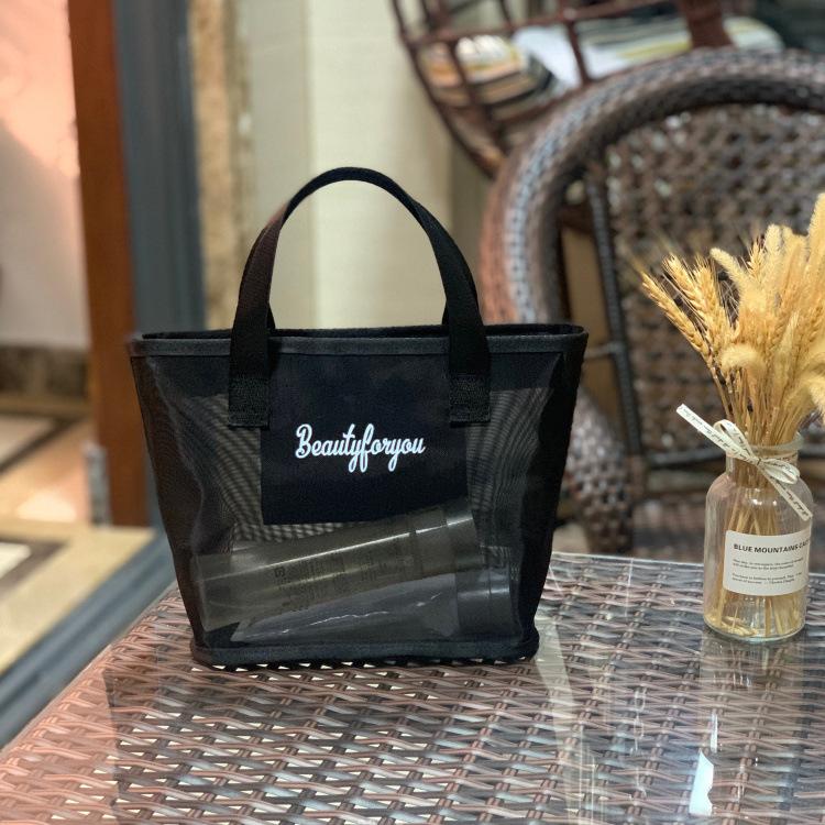 New Korean Style Is Hollow out See through Mesh Portable Cosmetic Bag Large Capacity Wash Bag for Working Women's Handbag Mom 1
