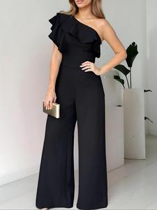 Mono liso de un hombro con volantes para mujer, elegante mono informal de moda para uso diario al aire libre, monos de mujer para el verano