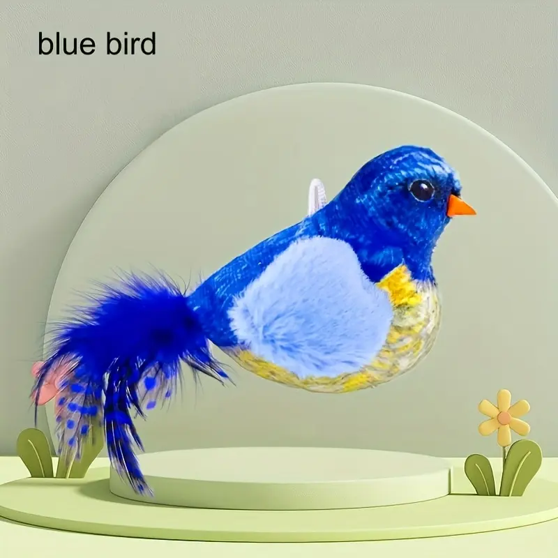 Interactive Simulation Sound Plush Bird Cat Toy, with Realistic Chirping, with Artificial Feather Synthetic Fiber Material and No Battery Required Cartoon Design Toy, Suitable for Indoor Cat Sports Interactive Bird Toy 7
