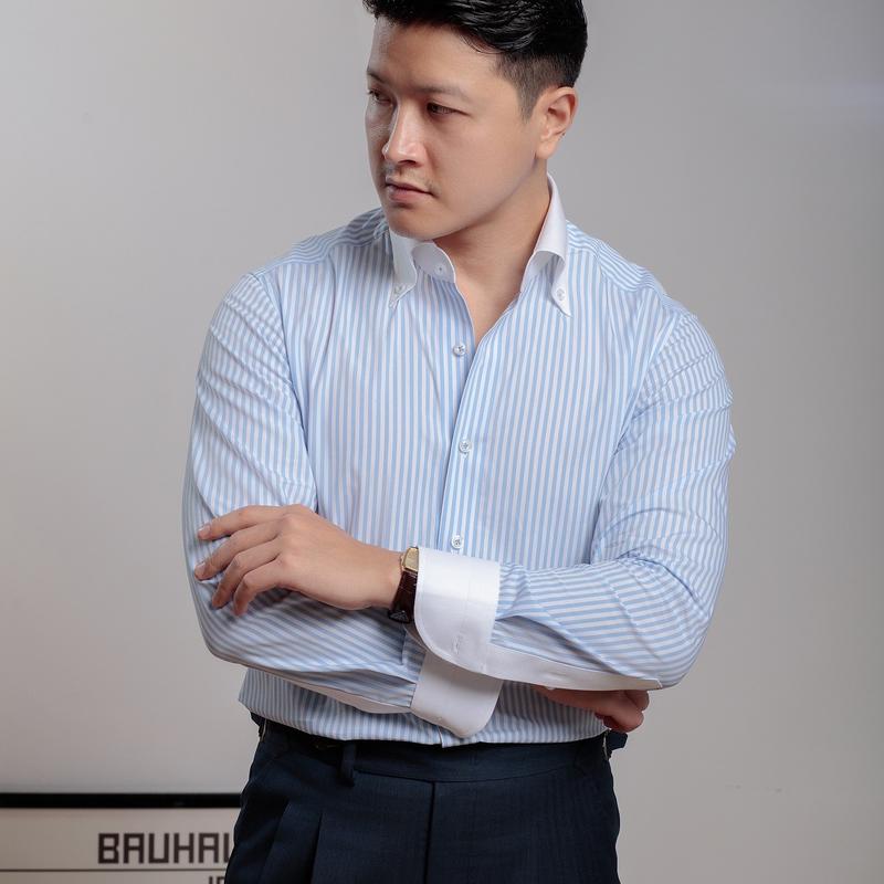 Sơ mi nam kẻ xanh nhạt winchester chất liệu cotton cổ button down - BURATINO