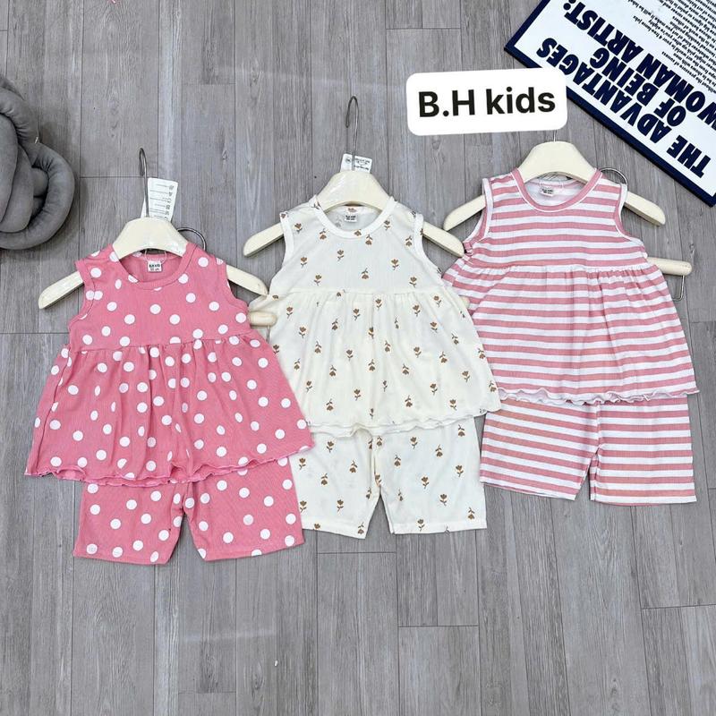 COMBO 2, 3 BỘ quần áo ba lỗ dáng bèo, Thun tăm lạnh họa tiết kẻ sọc, in kín cho, bé gái size 6-16kg Thun