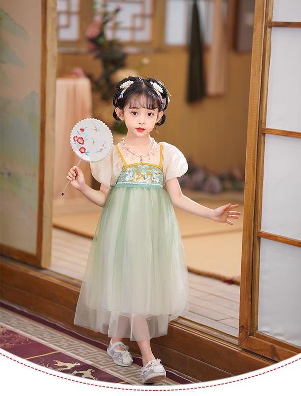 Product Introduction of Children's Clothing Girls' Summer Ancient Chinese Clothing Dress 2024 New Children's Little Girl Fashion Baby Chinese Style Dress 1