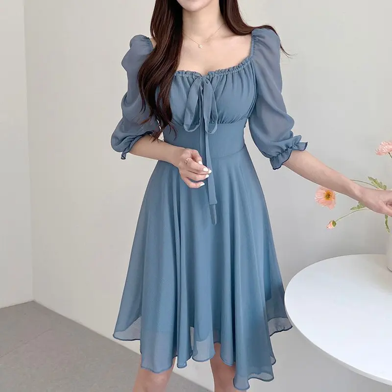 Mini Dress Wanita Sabrina Off Shoulder Lengan 3/4 bahan chiffon sifon ceruty S M L XL Jumbo 0