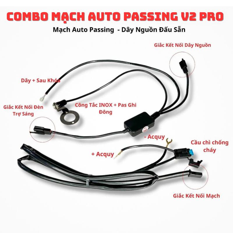 Combo Mạch Auto Passing V2 PRO Kèm Công Tắc Nhấn Nhả Inox, Mạch Đá Đèn Cho Đèn Trợ Sáng 2 Màu M40,M30,M20,D1,D2,S20,... - Phụ Kiện Phụ Tùng Xe Máy