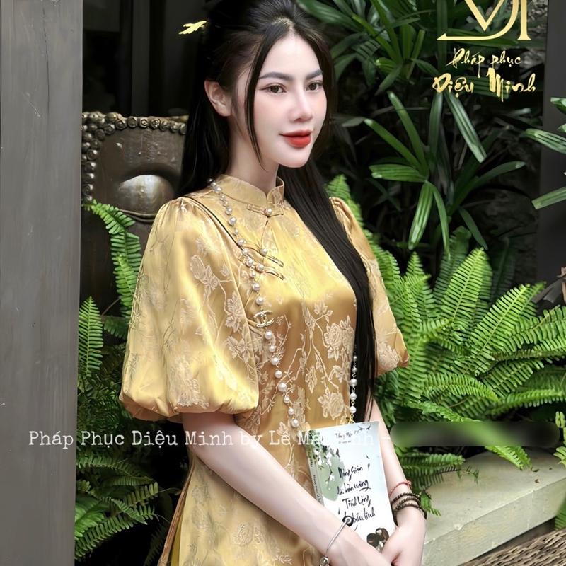 Bộ pháp phục đi chùa tay bồng chất liệu l.ụa 2
