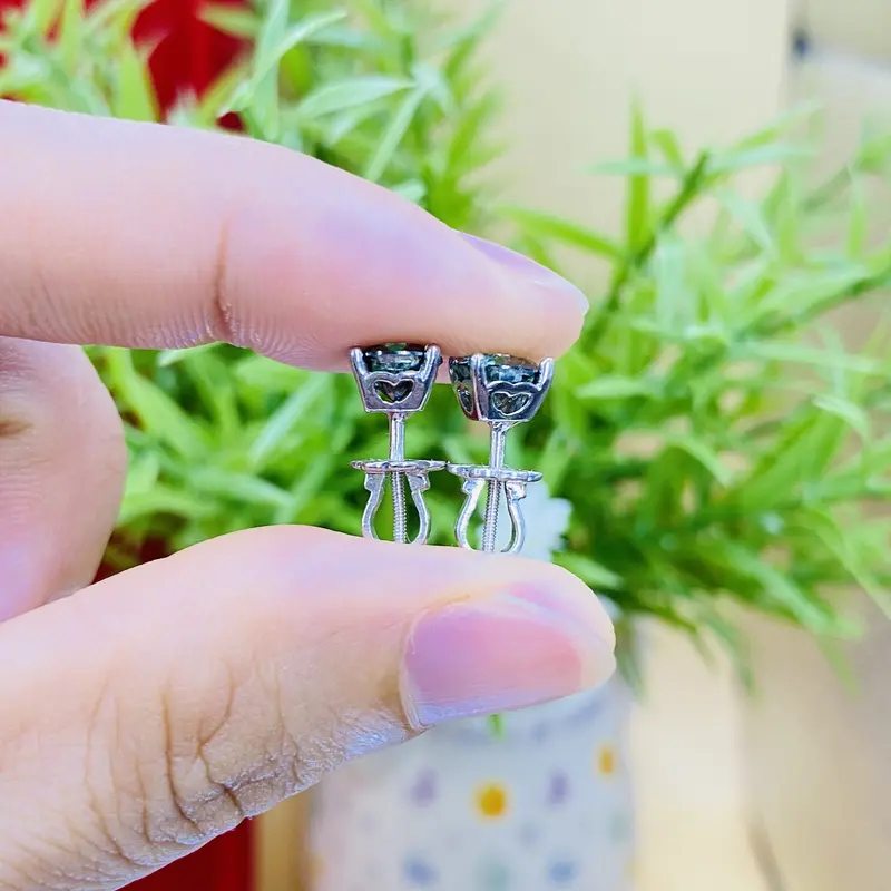 Bông tai moiss anite bạc Xi Bạch kim, Xi Zàng Trắng Nụ Mo.iss,anite 6li đến 8li1 Màu xanh 58 Giác Có Giấy Kiểm Định GRA, Chuôi Vặn, Dành Cho Cả Nam và Nữ, rất Thanh Lịch và Đeo Hàng Ngày Luôn Sáng Đẹp 5