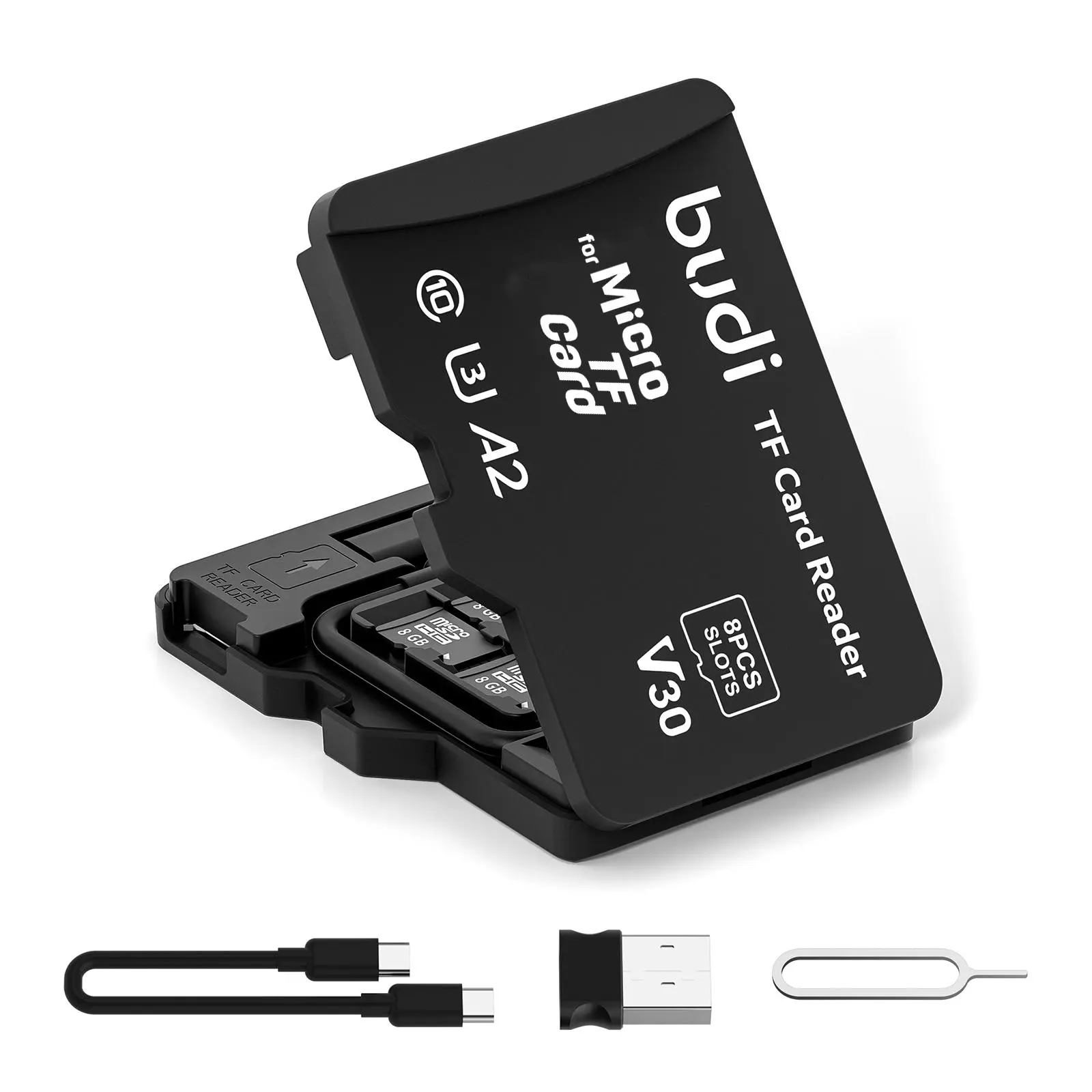 BUDI Portable TF Card Storage Box, Multi-functional TF Card Reader, Storage Solution for Mobile Phone & Electronics, Gift for Friend