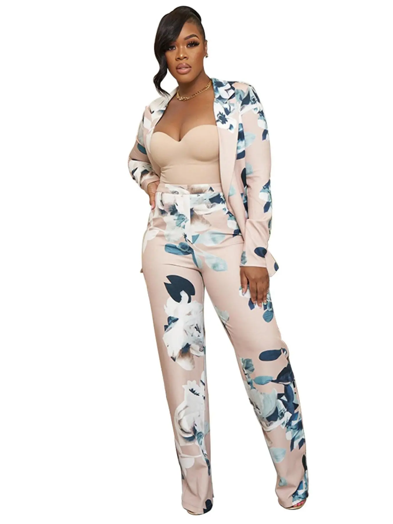 Women's Floral Print Lapel Neck Blazer & High Waist Pants Two-piece Set, Elegant Fashion Casual Two Piece Outfits for Daily Outdoor Wear, Women Clothing for Spring & Fall