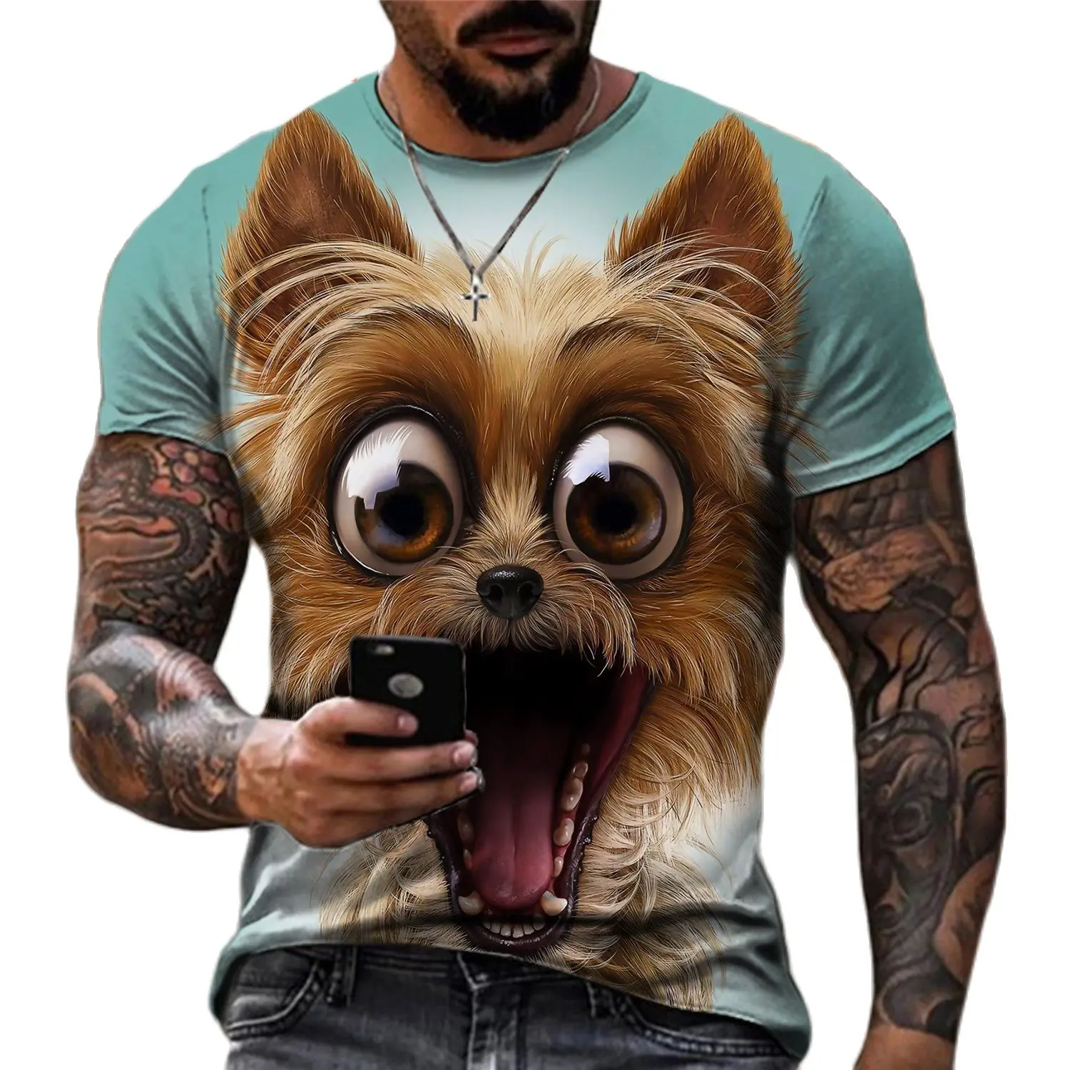 Áo Thun In 3D  Nam Hình Chó Động Vật Dễ  Cổ Tròn Thương, ngắn Tay Áo Menswear , Áo Thun Ngầu Áo Thun ngắn Tay Thường Ngày Hàng Mới Về, Năm 2025 Unisex