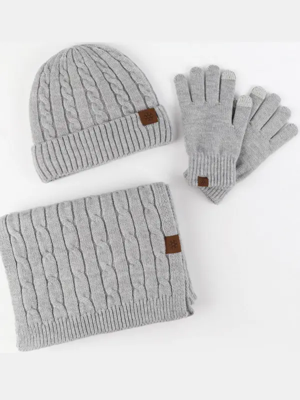 Men's Solid Color Knit Hat & Scarf & Gloves Set, Casual Warm Three-piece Knitwear Set for Fall & Winter, Fashion Accessories for Men 5