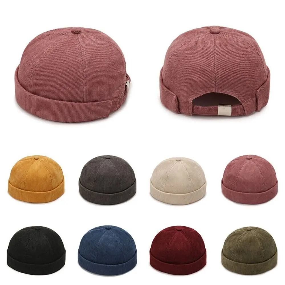 Cotton Round Hat Casual Solid Corduroy Hip Hop Hat Adjustable Skullcap Hat Cap for Unisex
