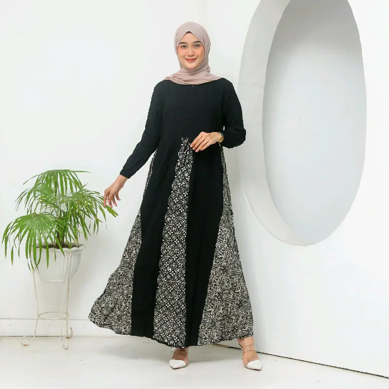 Panda jaya gamis twill ori premium  Wanita  Muslim   Panjang encim Daun pare Dress Rayon Katun 1