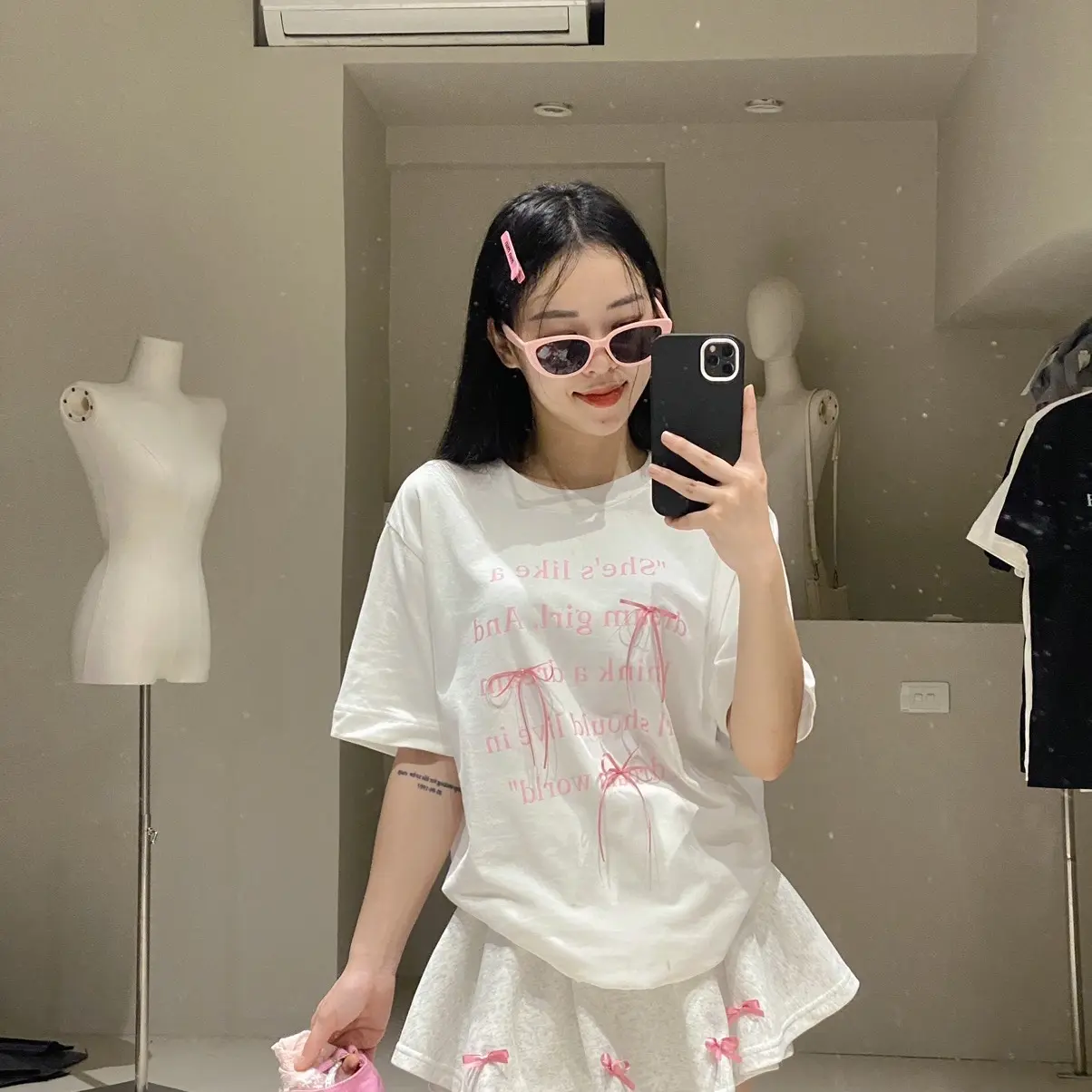 @Tiemvaixinh - Set Áo Thun Mix Chân Váy Nơ Hồng Chữ DreamGirls