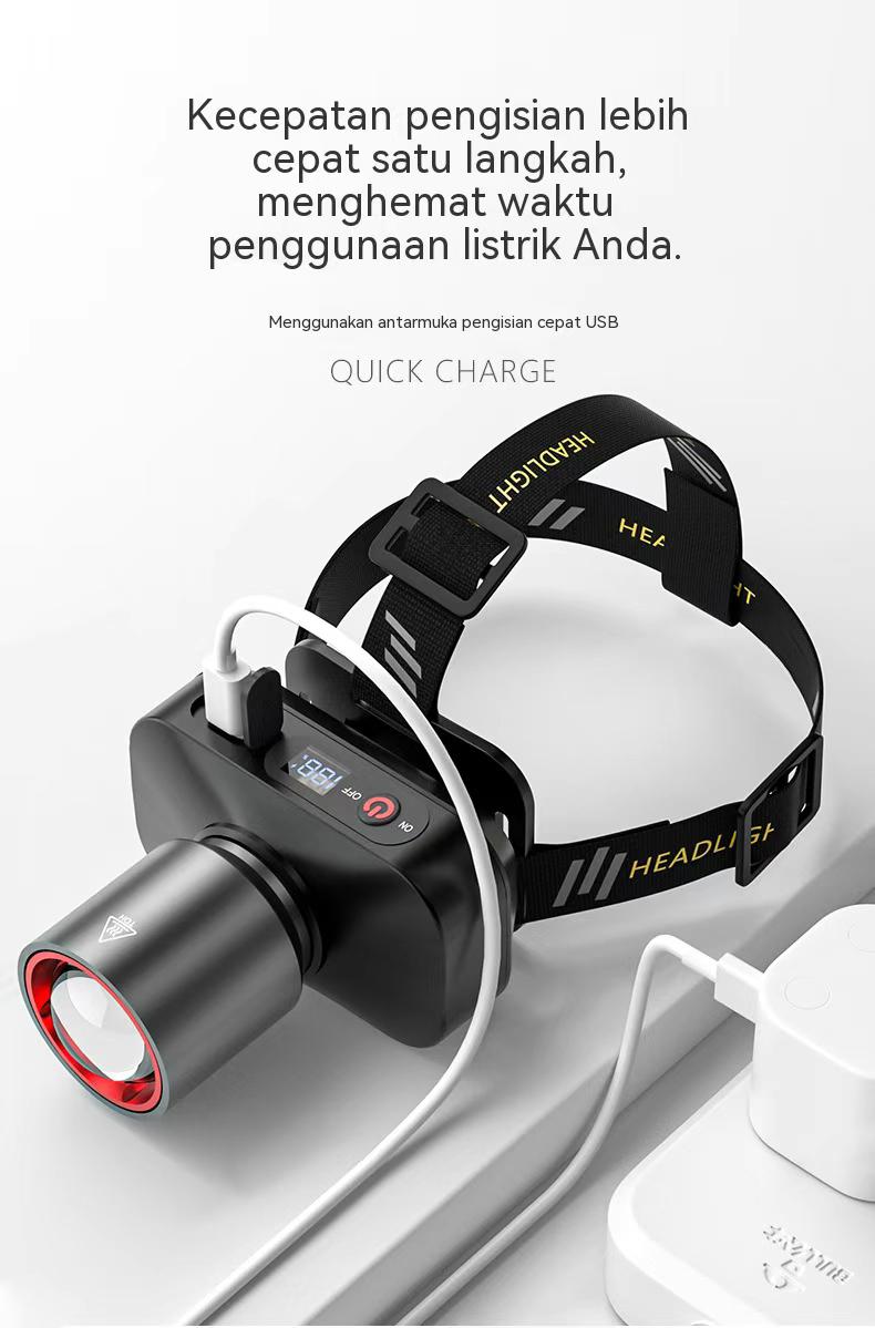 COD Senter Kepala Baru 1200 Lumen USB-C Isi Ulang, Zoom Fokus, Tahan Lama, Portabel Untuk Camping, Memancing, Hiking, Cocok Pria & Wanita 2026