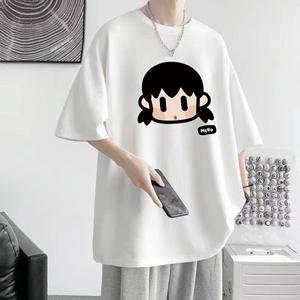 ผ้าฝ้ายคอกลมแขนสั้นเสื ้อยืดผู้ชายเทรนด์ภาษาอ ังกฤษพิมพ์ฤดูร้อนด้านบ หลวมพร้อมเสื้อยืดขนาด