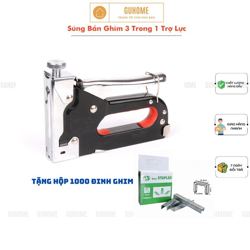 súnɡ Bắn Ghim Máy Bấm ghim Đa Năng Cầm Tay 3 Trong 1 Trợ Lực Bấm Gỗ Bấm Yên Xe Tặng Hộp 1000 Ghim
