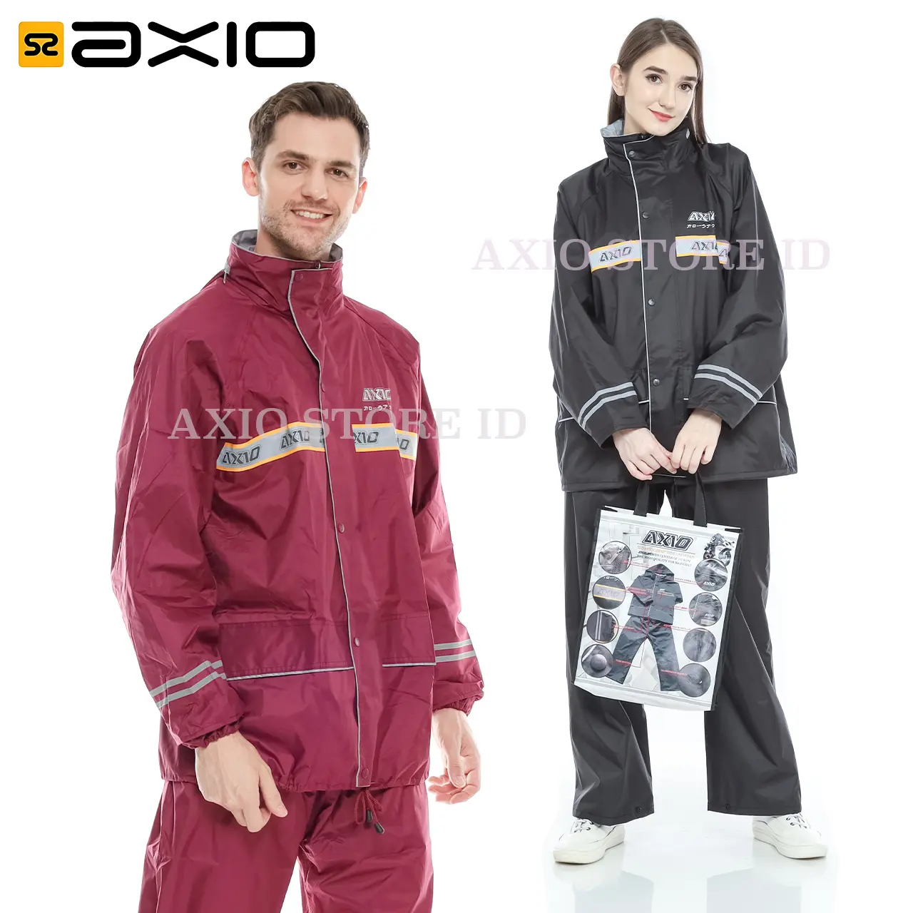 Jas Hujan Pria dan Wanita Axio Original 100% Bahan Lebih Tebal Anti Bocor Merah Biru