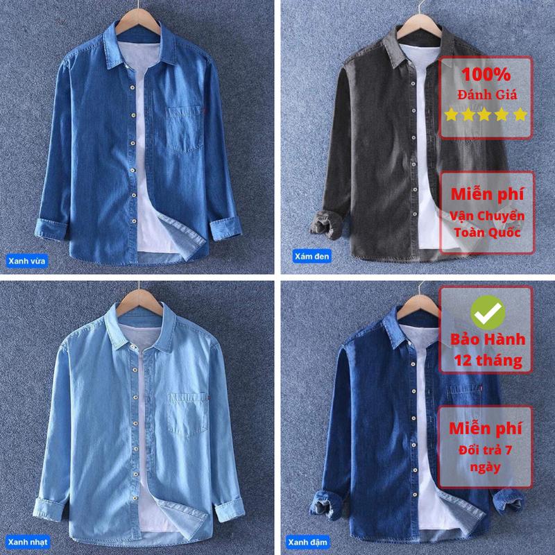 Áo sơ mi Jean có Túi. Sơ mi cao cấp chất liệu Jean mềm 100%cotton co giãn 4 chiều. Áo sơ mi nam tay dài, dáng xuông, cổ bẻ. Sơ mi nam form rộng phù hợp với mọi thời tiết trong năm. Áo Menswear Kem