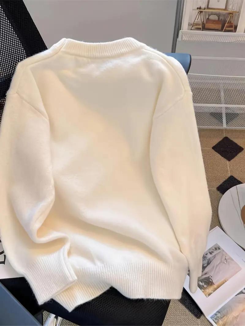 Product Introduction of 【Plus Size】 American Flag Print Drop Shoulder Sweater, Casual Long Sleeve Round Neck Jumper for Fall & Winter, Women's Clothing for Daily Wear 7